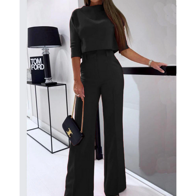 Alina – Zweiteiliges Set mit halbarmigem Rundhals Top und Hose mit weitem Bein