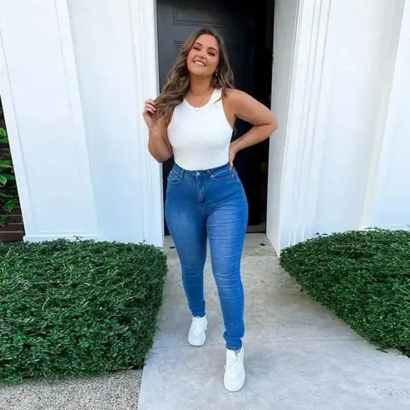 Frieda – Lässige Hohe Taille Schlanke Passform Knöchellange Hose mit Knopfta