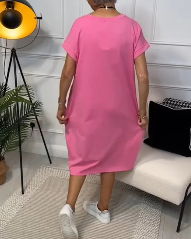 Sunniva – Stylisches Kurzarmkleid mit Rundhalsausschnitt und Taschen