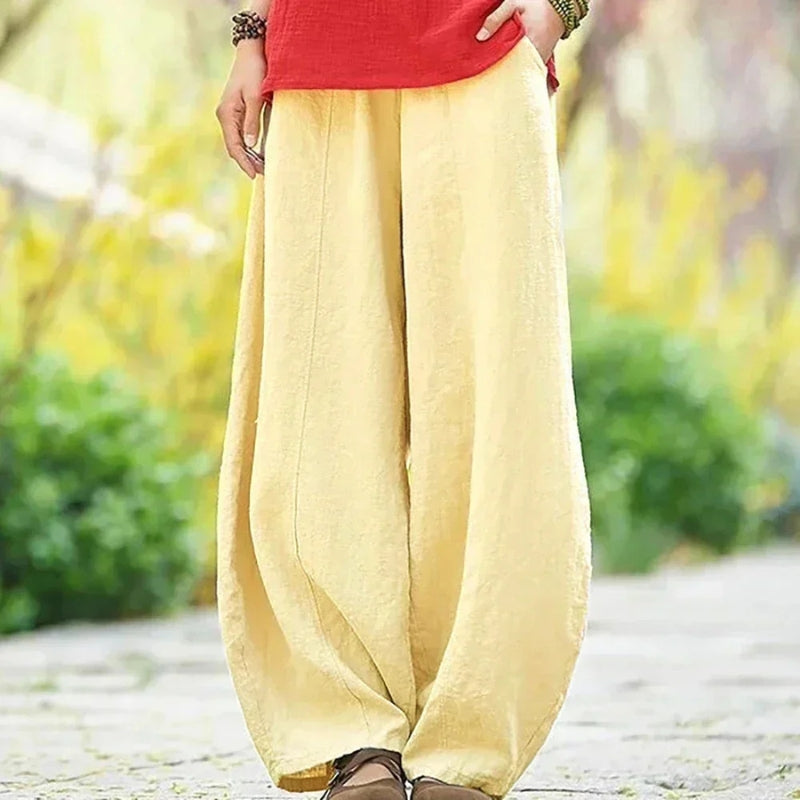 Tabea – Leichte Lockere Passform Weites Bein Hose mit Taschen