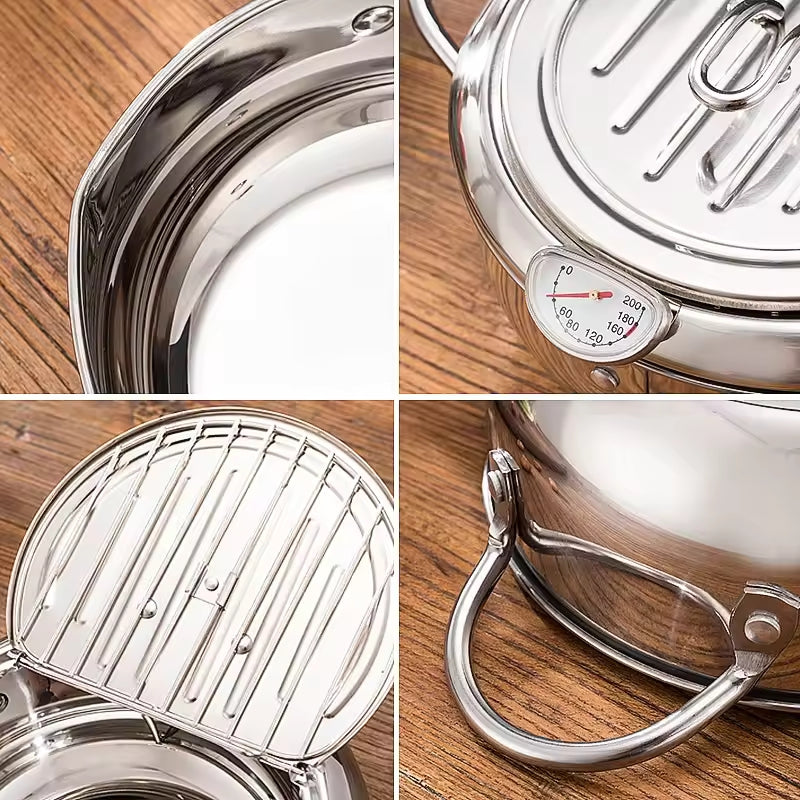 TempuraPro – Bratpfanne mit eingebautem Thermometer und Ölfilter für perfektes Kochen