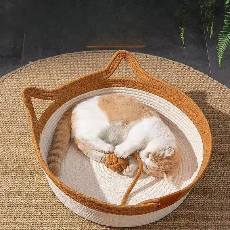 PurrNest – Handgewebtes Katzenbett aus Seil mit hohen Wänden und gemütlichem Entwerfen