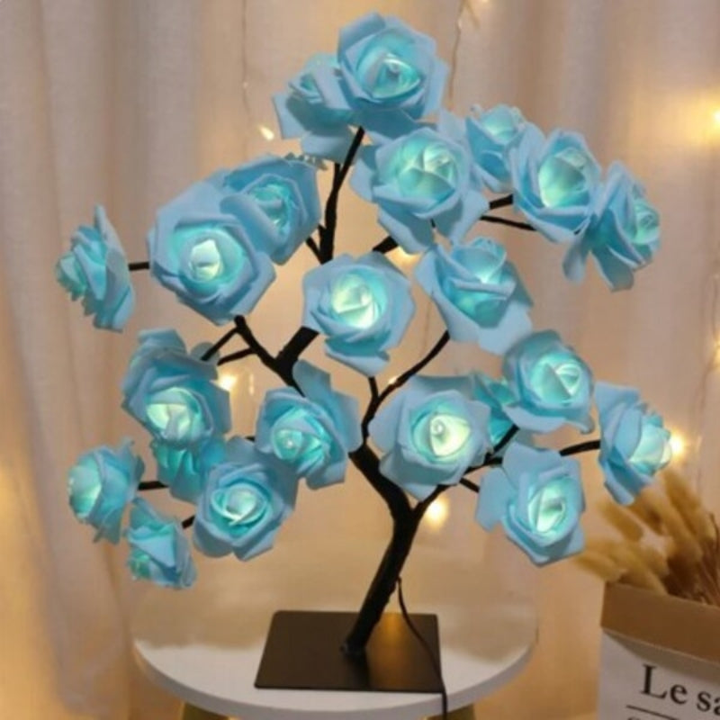 RoseAura – LED Rosenblütenbaumlampe mit flexiblen Zweigen und USB Stromversorgung