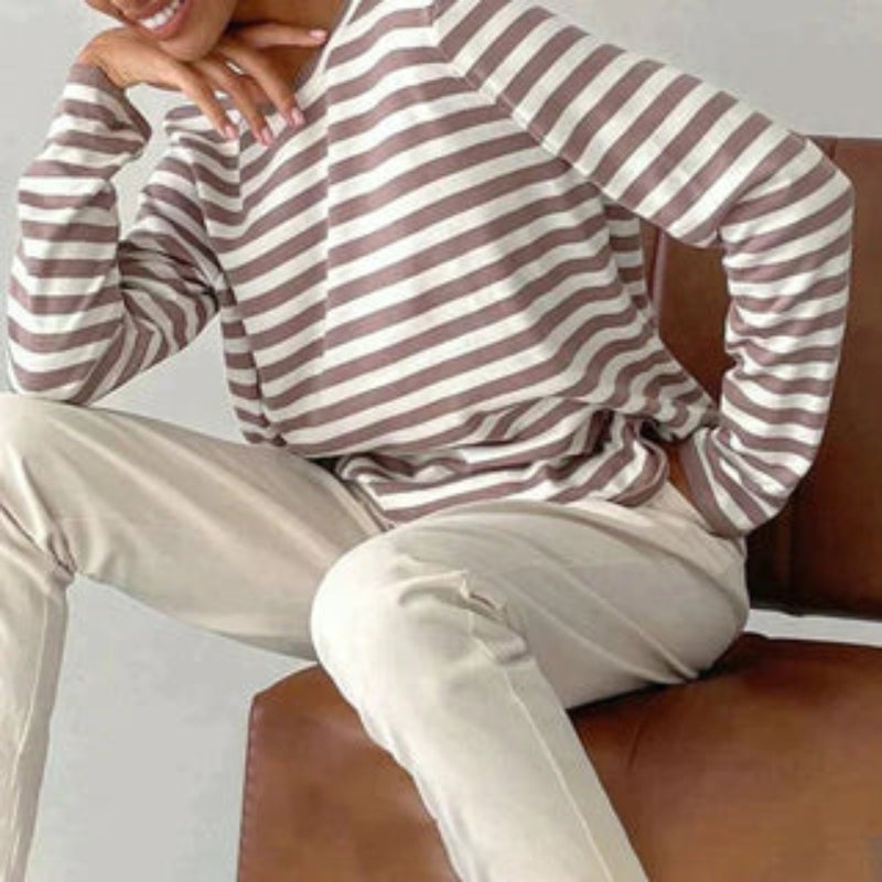 Cornelia – Eleganter Streifenpullover mit Rundhalsausschnitt und langen Ärmeln