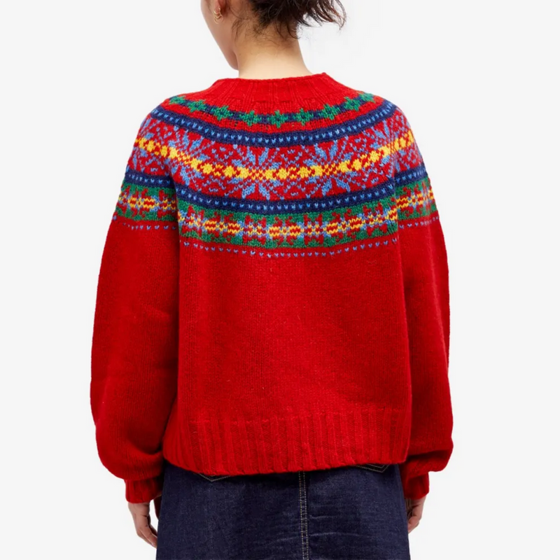 Clara - Gemütlich gedruckt Langärmelig Rundhalsausschnitt Strickpullover