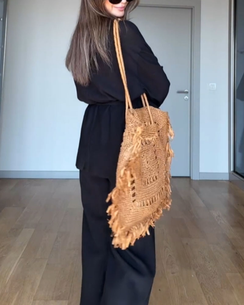 Sarah – Zweiteiliges Satz mit Langarm Oberteil mit V Ausschnitt und Hose mit elastischer Taille