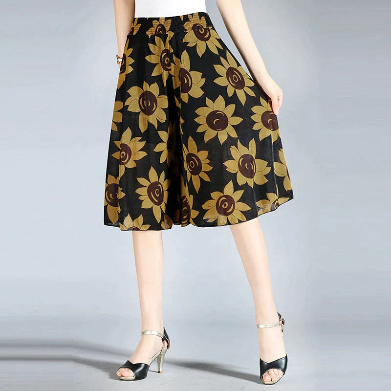 Zaina – Lässige Hose mit weitem Bein und Blumenmuster und hohem elastischem Bund