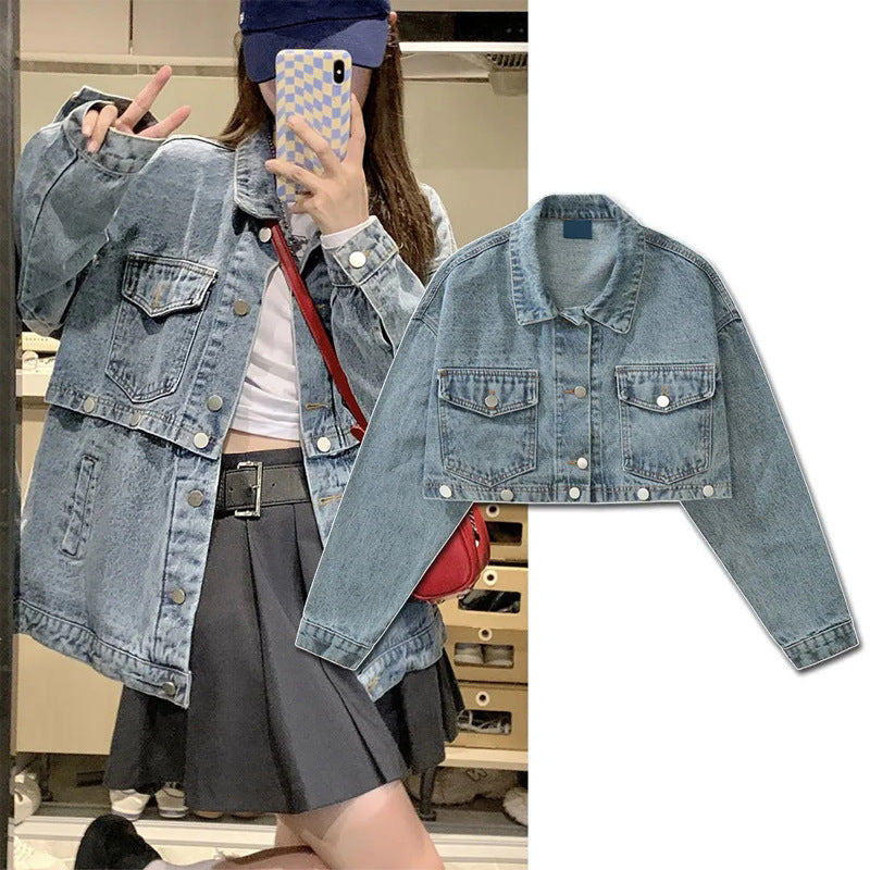 Emma - Langärmelig Abnehmbar Denim Jacke Mit Taschen