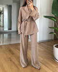 Sarah – Zweiteiliges Satz mit Langarm Oberteil mit V Ausschnitt und Hose mit elastischer Taille