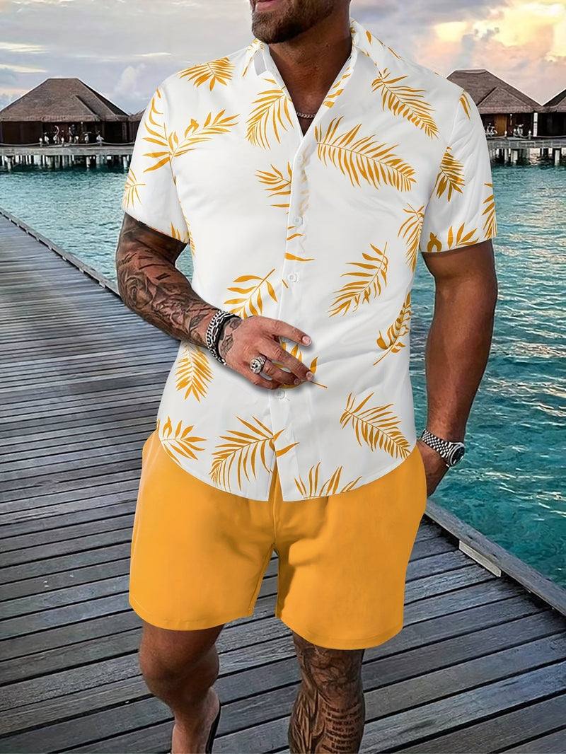 Simon - Lässiges kurzärmeliges Hemd mit Taschen Kurze Hosen Zweiteiliges Satz