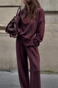 Sabrine – Lässiges Zweiteiler Set Rundhals Langarmpullover und Hosen mit Taschen