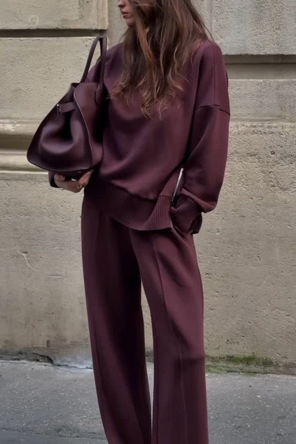 Sabrine – Lässiges Zweiteiler Set Rundhals Langarmpullover und Hosen mit Taschen