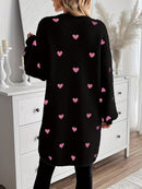 Amara - Lässig Bischofsärmel Herz Muster Lange Strickjacke