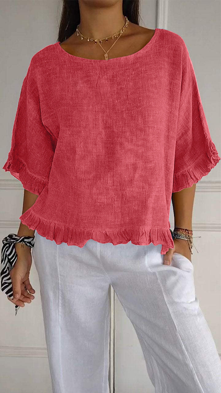 Mona – Modische Bluse mit Rundhalsausschnitt und kurzen Ärmeln
