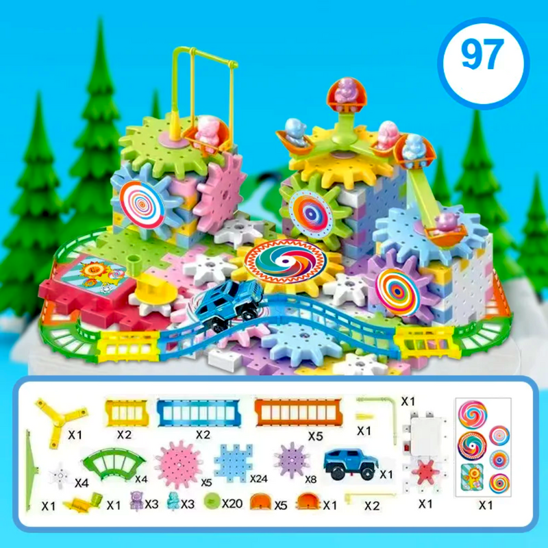 MechBuild – Pädagogisches Zahnrad Block Spielset für Kinder mit Zahnrädern und Bausteinen