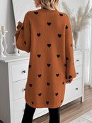 Amara - Lässig Bischofsärmel Herz Muster Lange Strickjacke