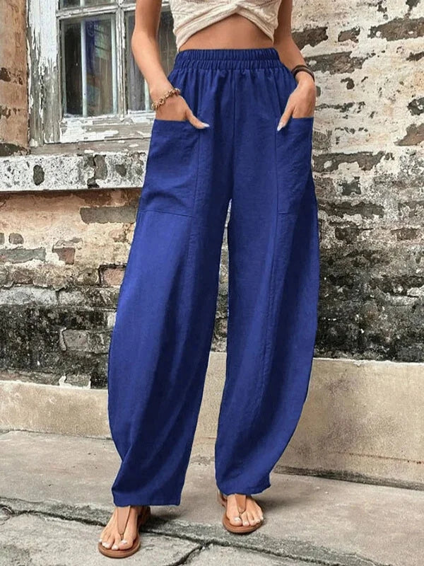 Hannah – Locker geschnittene lange Hose mit elastischem Bund und Taschen