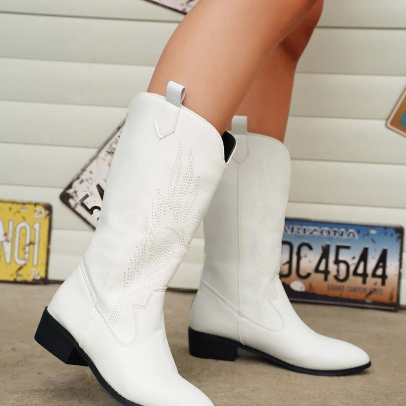Laura - Gesticktes Gestaltung Mittlere Wade Stiefel mit rutschfester Sohle