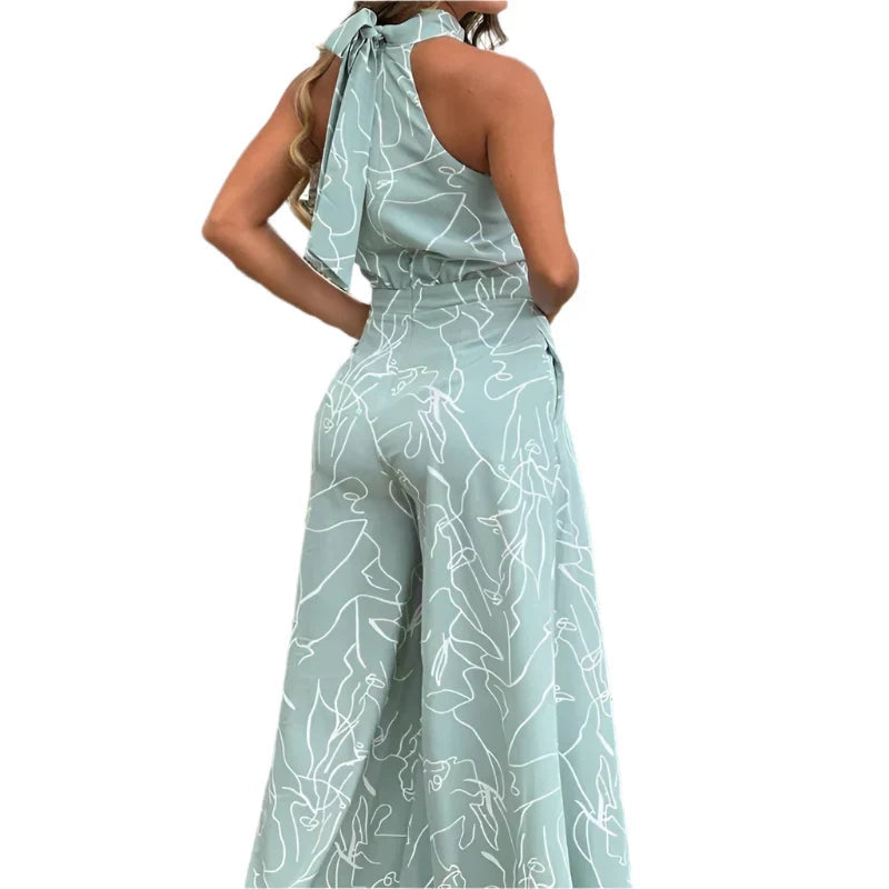Eleni – Einzigartiger bedruckter Overall mit weitem Bein und Taschen