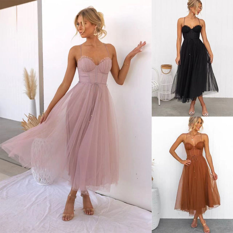 Tanja - Luxuriöses ärmelloses Midikleid mit Schulter Spaghettiträgern