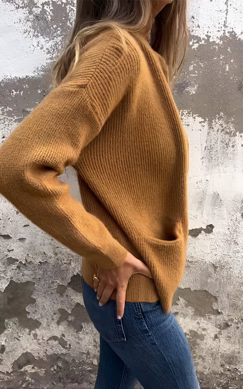 Sophia - Langärmelig Strickpullover Mit Taschen