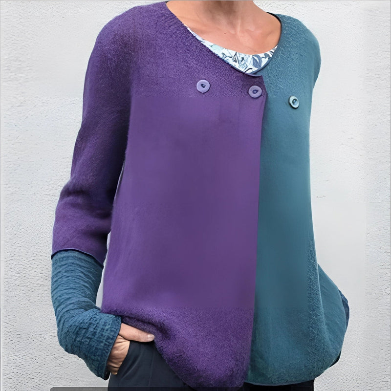 Each - Langärmelig Zweifarbig Strickpullover