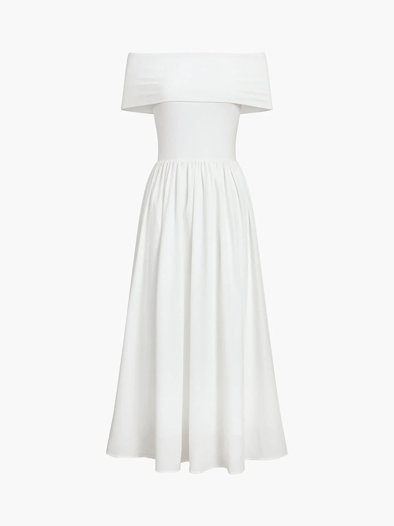 Johanna – Elegantes schulterfreies Maxikleid mit Faltenrock