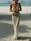 Aleida - Elegantes ärmelloses langes Strickkleid mit rückenfreiem Gestaltung