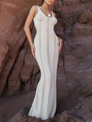 Aleida - Elegantes ärmelloses langes Strickkleid mit rückenfreiem Gestaltung