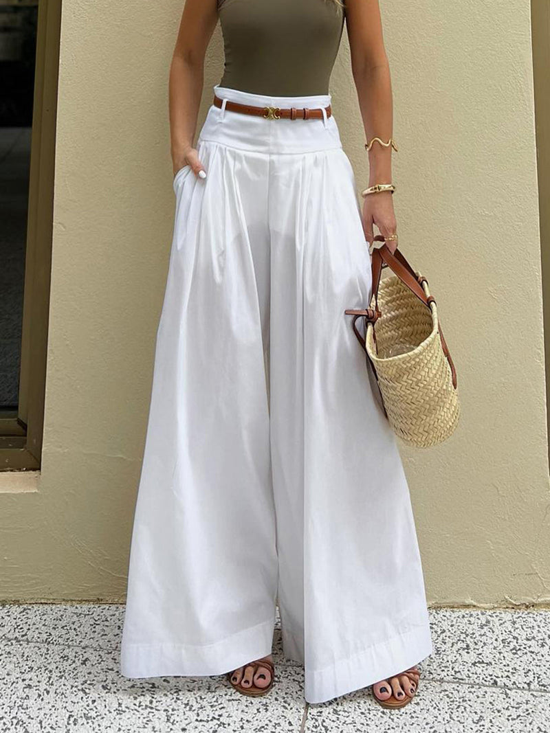 Zena – Elegante Hohe Taille Weites Bein Hose mit Taschen und lockerer Passform