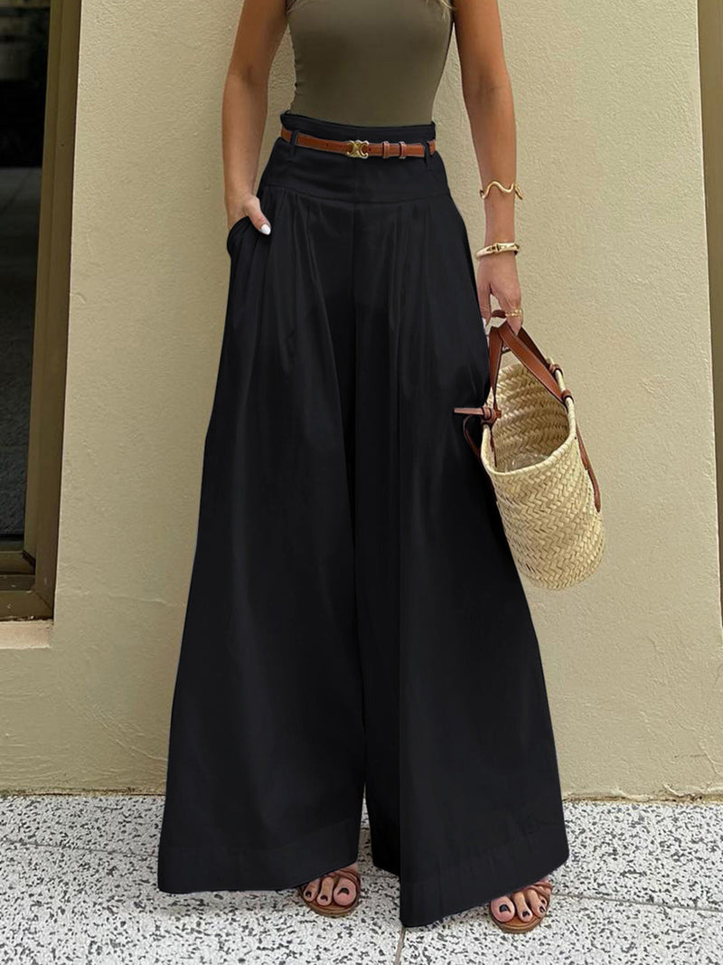 Zena – Elegante Hohe Taille Weites Bein Hose mit Taschen und lockerer Passform