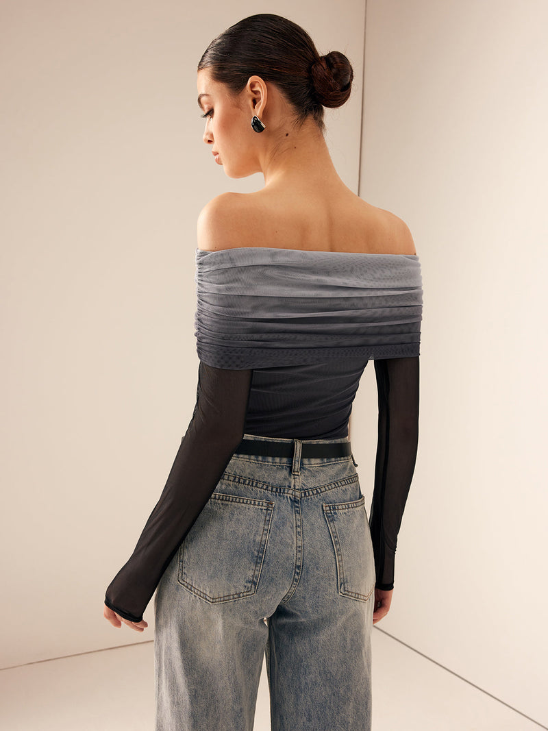 Amelie – Modisches Schulterfrei Langarm Top mit Schlanke Passform