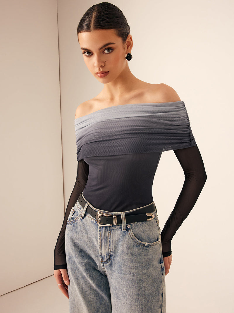 Amelie – Modisches Schulterfrei Langarm Top mit Schlanke Passform