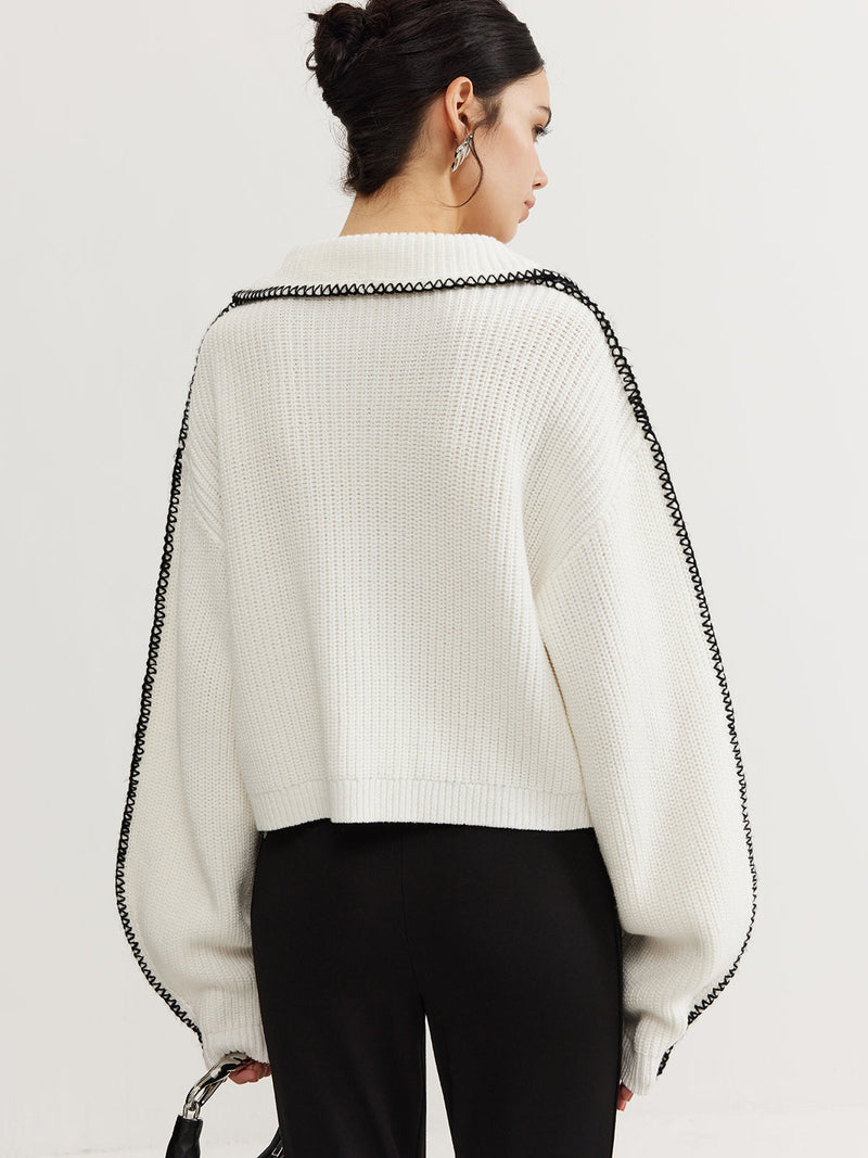 Delia – Strickjacke mit übergroßen Ärmeln und Kontrastnähten
