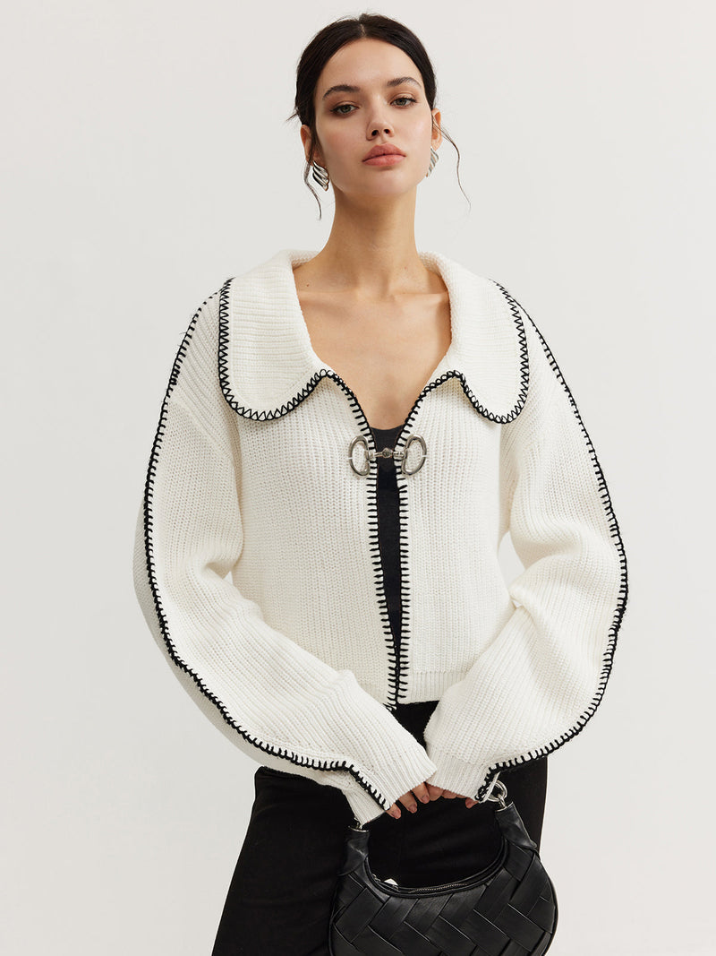 Delia – Strickjacke mit übergroßen Ärmeln und Kontrastnähten