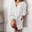 Zoya – Langärmliges locker sitzendes Hemdblusenkleid mit Umlegekragen und Taschen