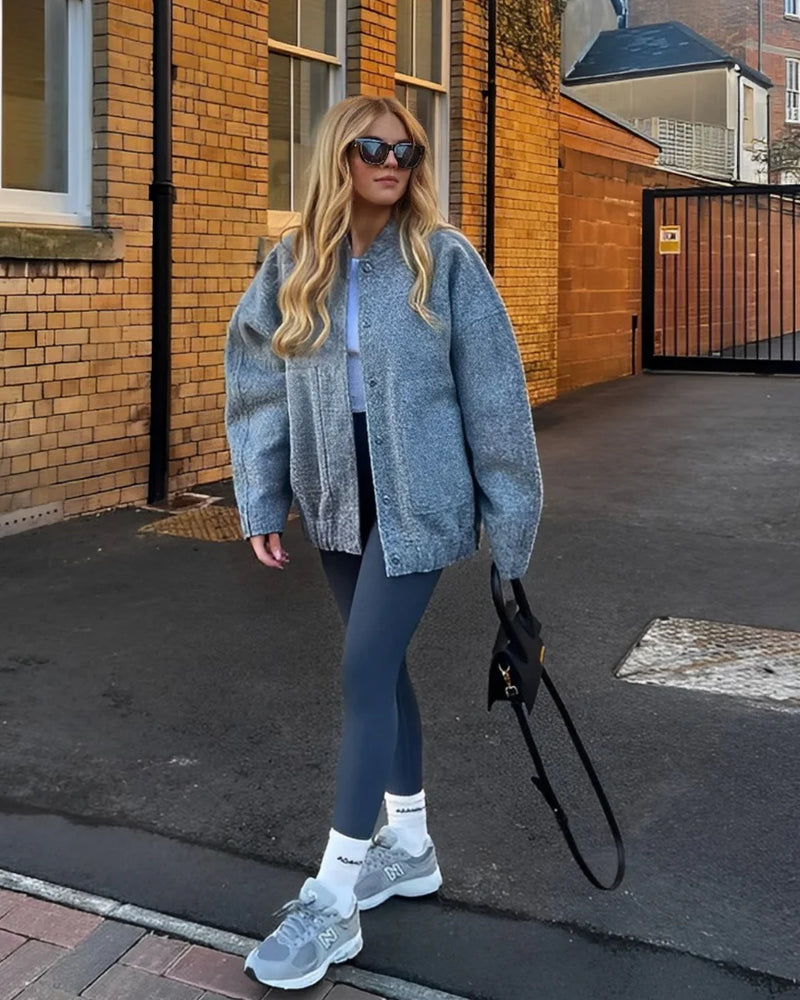 Virginia - Elegante Rundhals Jacke Mit Tasche