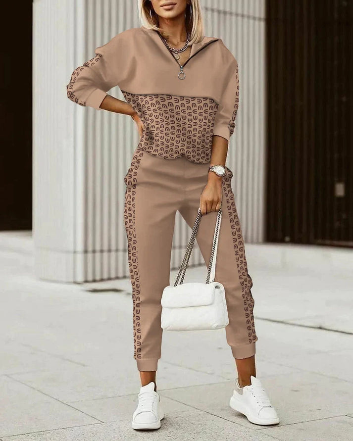 Marlene – Lässiges bedrucktes Sweatshirt Oberteil und passende Hose mit elastischem Bund