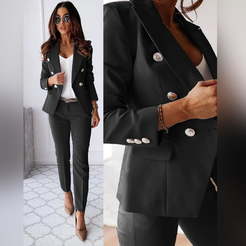 Desiree – Zweiteiliges Set aus langärmligem Blazer mit Reverskragen und Schlanke Passform Hose