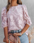 Rhea – Elegante Blumenbluse mit V-Ausschnitt und Puffärmeln
