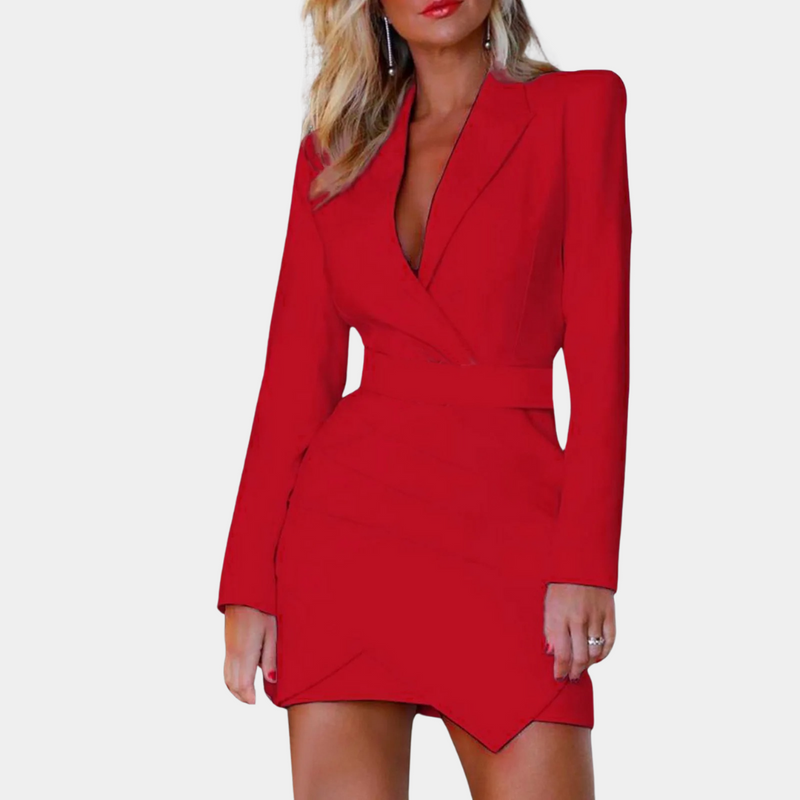 Anneliese – Slim Fit Blazerkleid mit tiefem V Ausschnitt und langen Ärmeln