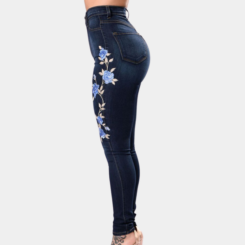 Sofia – Hoch Taille Jeans mit floralem Detail und flexiblem Design