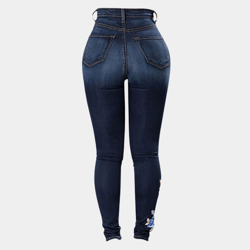 Sofia – Hoch Taille Jeans mit floralem Detail und flexiblem Design