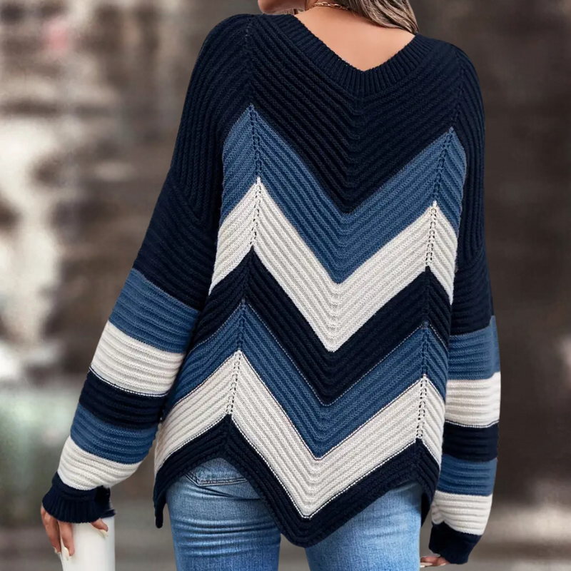 Misna – Stilvoller übergroßer Langarmpullover mit Chevron-Muster