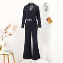 Amelie - Langärmeliger Revers Blazer Mit weiten Hosenbeinen Zweiteiliges Satz