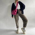 Miriam – Modische Lockere Passform hoher Taille Hose mit Leopardenmuster und Taschen