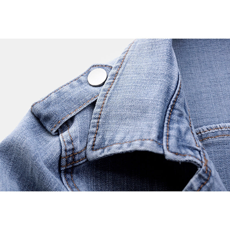 Greta - Langärmelig Reverskragen Reißverschluss Denim-Jacke