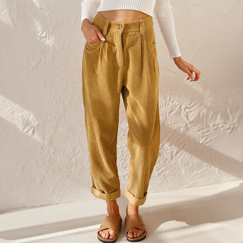Yuna - Lässige Hose mit hoher Taille lockerer Passform und geraden Beinen