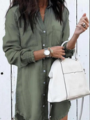 Zabrina - Modisches locker sitzendes Button Down Shirt Kleid mit langen Ärmeln und Tasche