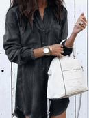 Zabrina - Modisches locker sitzendes Button Down Shirt Kleid mit langen Ärmeln und Tasche